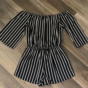 Ambiance Black and White Striped Romper